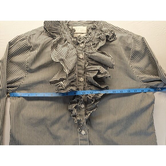 Reimagined J Crew Womens 6 Poplin Ruffle Striped Long Sleeve Shirt Beetlejuice - Picture 3 of 8